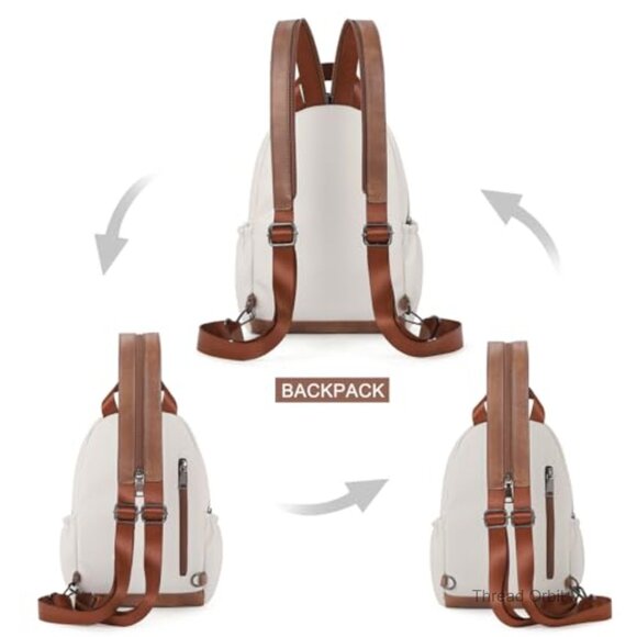 Convertible Sling Backpack Purse, PU Leather, Waterproof, Travel Daypack - Picture 3 of 7